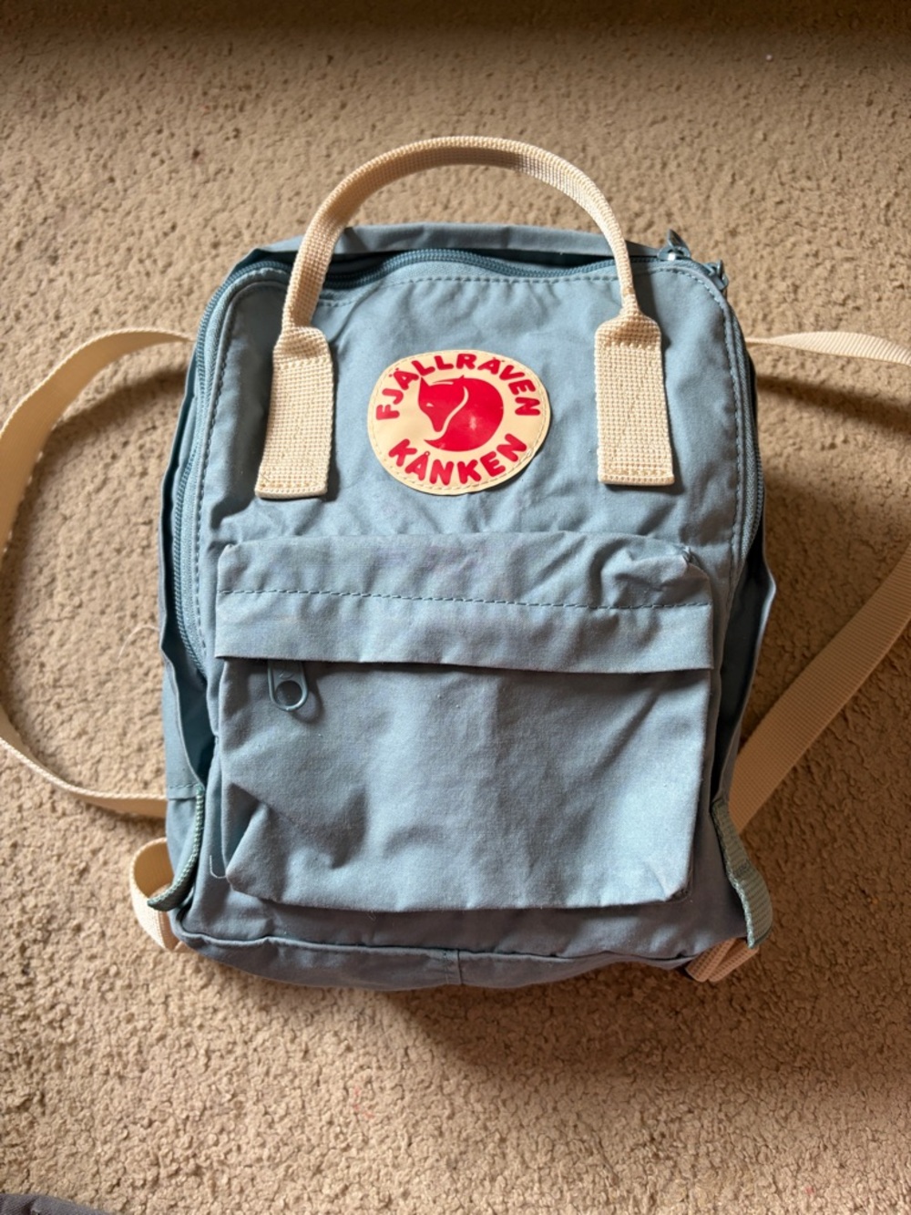 Fjallraven Kånken Mini Backpack in Dusty Blue with Cream Straps